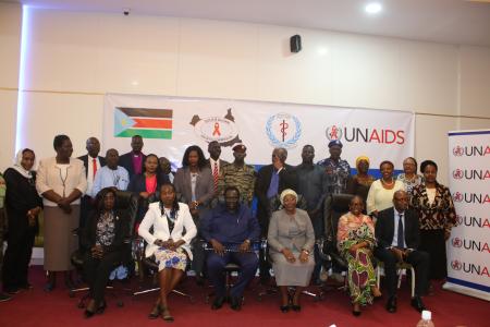 Senior Officials pose for a photo at the end of the high-level dialogue on prevention of HIV/AIDs in South Sudan