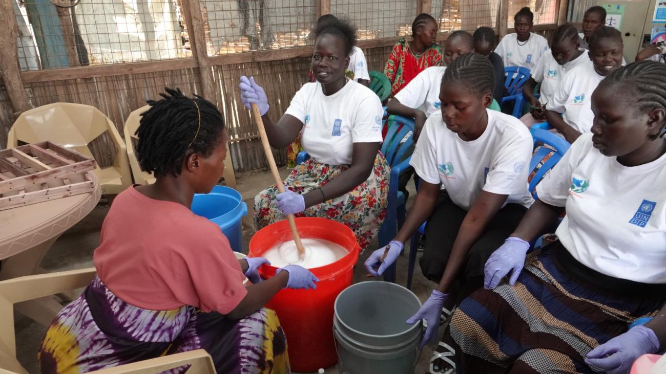 Nyagai participates in soap making