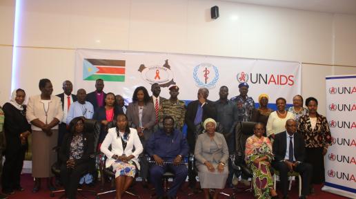 Senior Officials pose for a photo at the end of the high-level dialogue on prevention of HIV/AIDs in South Sudan